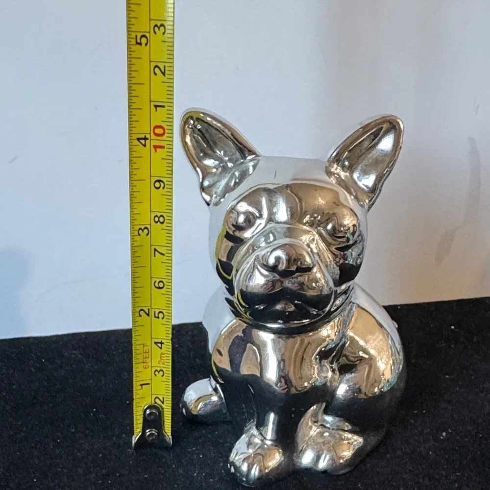 Silver Ceramic French Bulldog Figurine